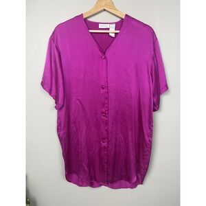 Pink 100% Silk Pajama Shirt Sleepwear Nightwear Quiet Luxury Lingerie PJ Top Sm